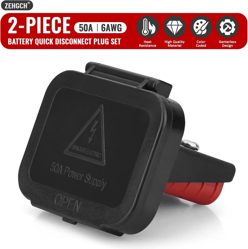 ZEHGCH 2PCS 12-36V Battery Quick Connect/Disconnect Electrical Connector Plug Kit with Flush Mount Dust Cover (Red,50A 6AWG) - Image 2